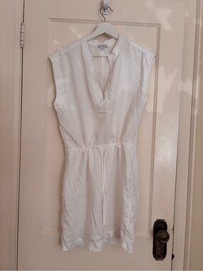 James Perse White Linen Sleeveless Drawstring Dress